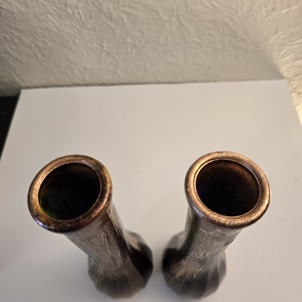2 HANDCRAFTED Upcycled Glass Vases Brown & Copper HANDPAINTED Tabletop Art Decor - Picture 11 of 17
